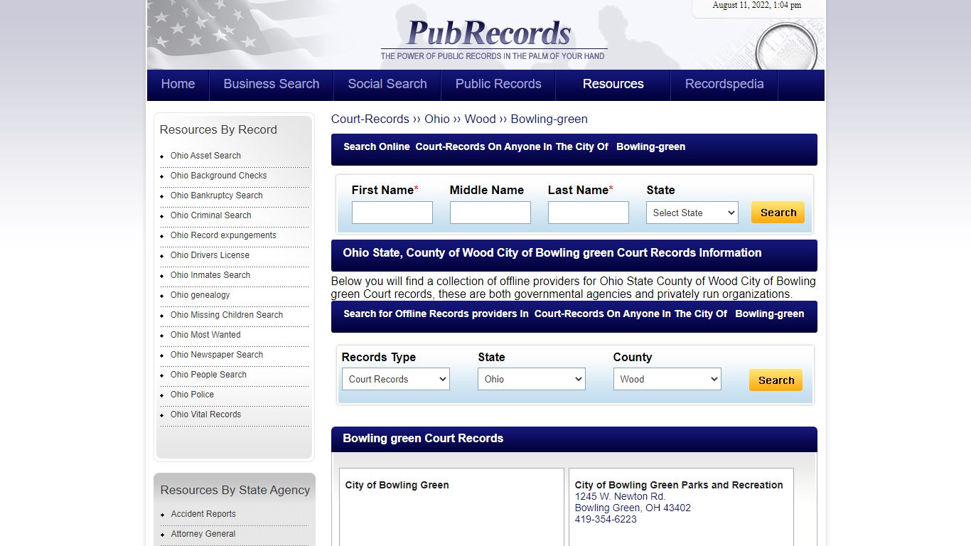 Bowling green, Wood County, Ohio Court Records